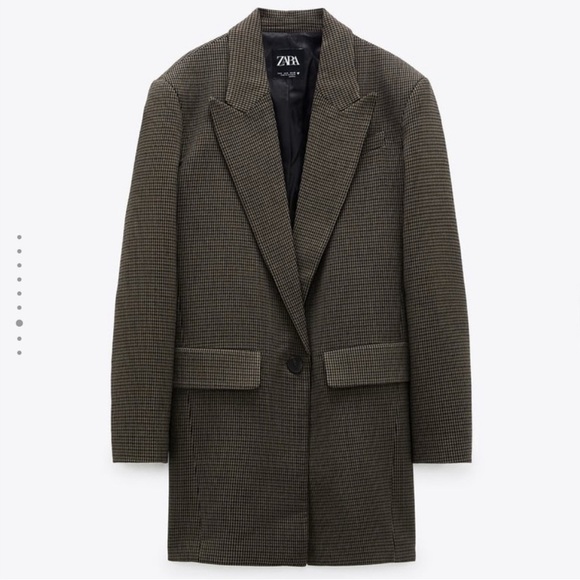 Zara Jackets & Blazers - Zara Houndstooth Shoulder-pad Brown Blazer, Wool Blend, Size L, Classic Career